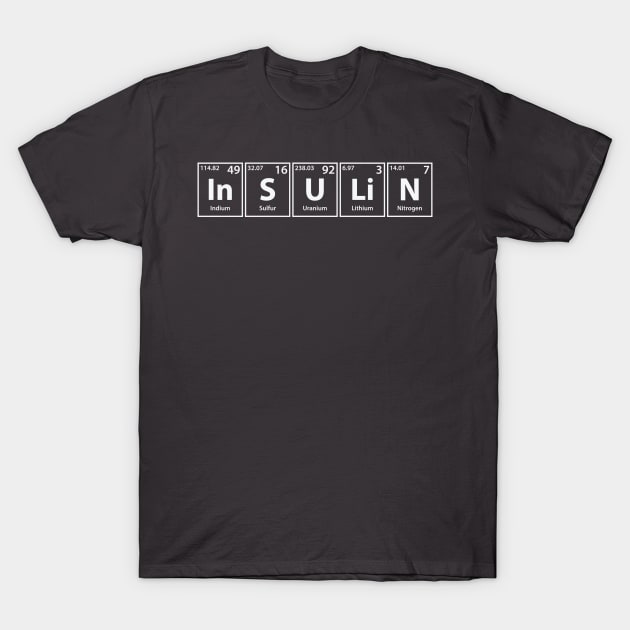 Insulin (In-S-U-Li-N) Periodic Elements Spelling T-Shirt by cerebrands